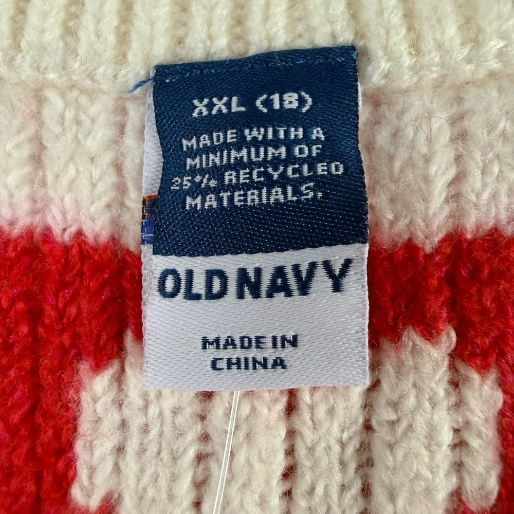 Old Navy Heart Sweater Vest Girls XXL 18 Pink Red White V-Neck Knit Coquette‎